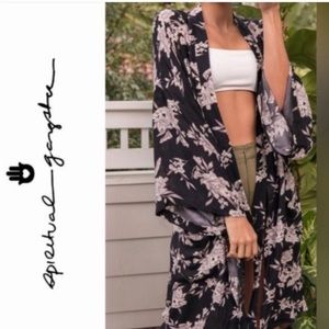 Spiritual Gangster Black Floral Robe-one size fits most